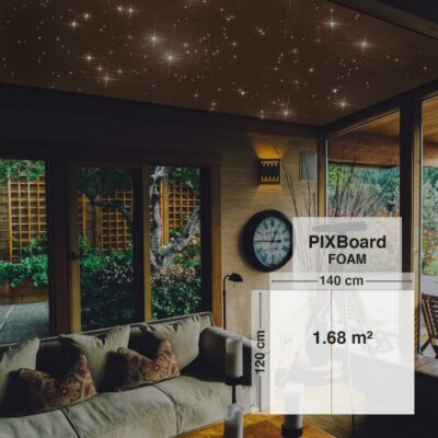 Pixlum LED Sternenhimmel an einer Wohnzimmerdecke montiert mit dem Bausatz PixBOARD FOAM 120 cm x 140 cm