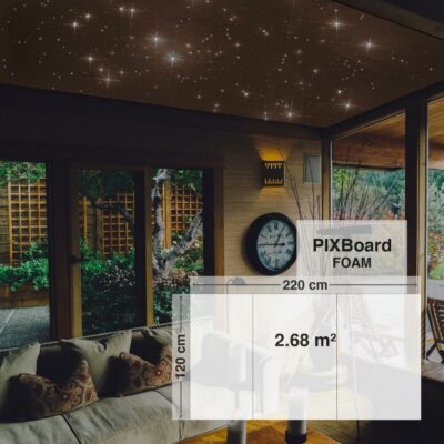 Pixlum LED Sternenhimmel an einer Wohnzimmerdecke montiert mit dem Bausatz PixBOARD FOAM 120 cm x 220 cm