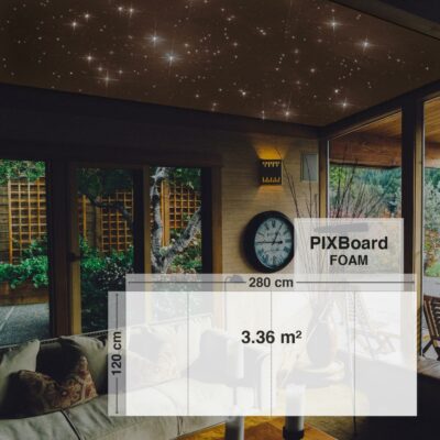 Pixlum LED Sternenhimmel an einer Wohnzimmerdecke montiert mit dem Bausatz PixBOARD FOAM 120 cm x 180 cm