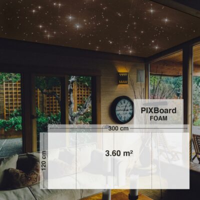 Pixlum LED Sternenhimmel an einer Wohnzimmerdecke montiert mit dem Bausatz PixBOARD FOAM 120 cm x 300 cm