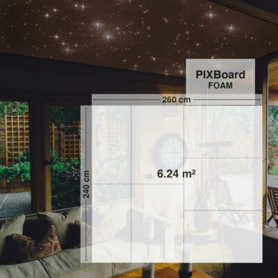 Pixlum LED Sternenhimmel an einer Wohnzimmerdecke montiert mit dem Bausatz PixBOARD FOAM 240 cm x 260 cm