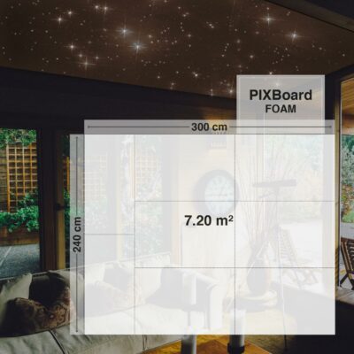 Pixlum LED Sternenhimmel an einer Wohnzimmerdecke montiert mit dem Bausatz PixBOARD FOAM 240 cm x 300 cm