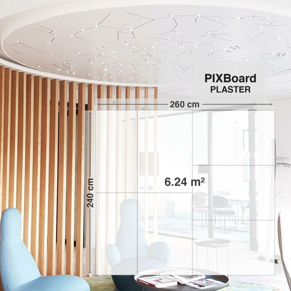 Pixlum LED Sternenhimmel an der Decke eines Wartezimmers montiert mit dem Bausatz PixBOARD PLASTER 240 cm x 260 cm