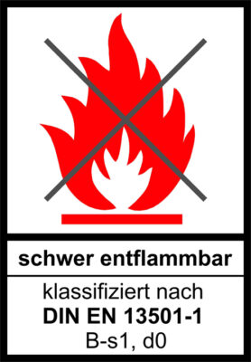 Schwer entflammbar klassifieziert nach DIN EN 13501-1